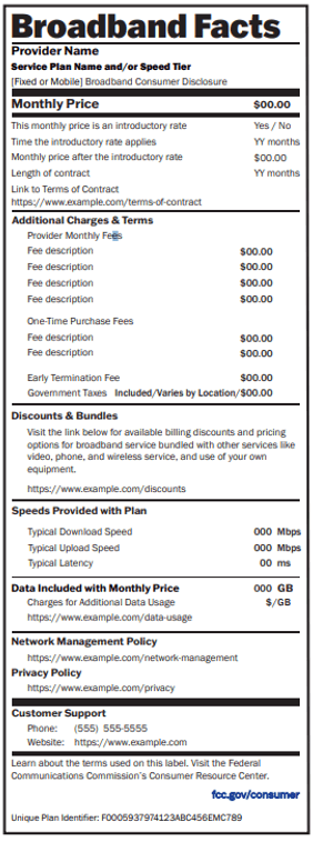 broadband label example